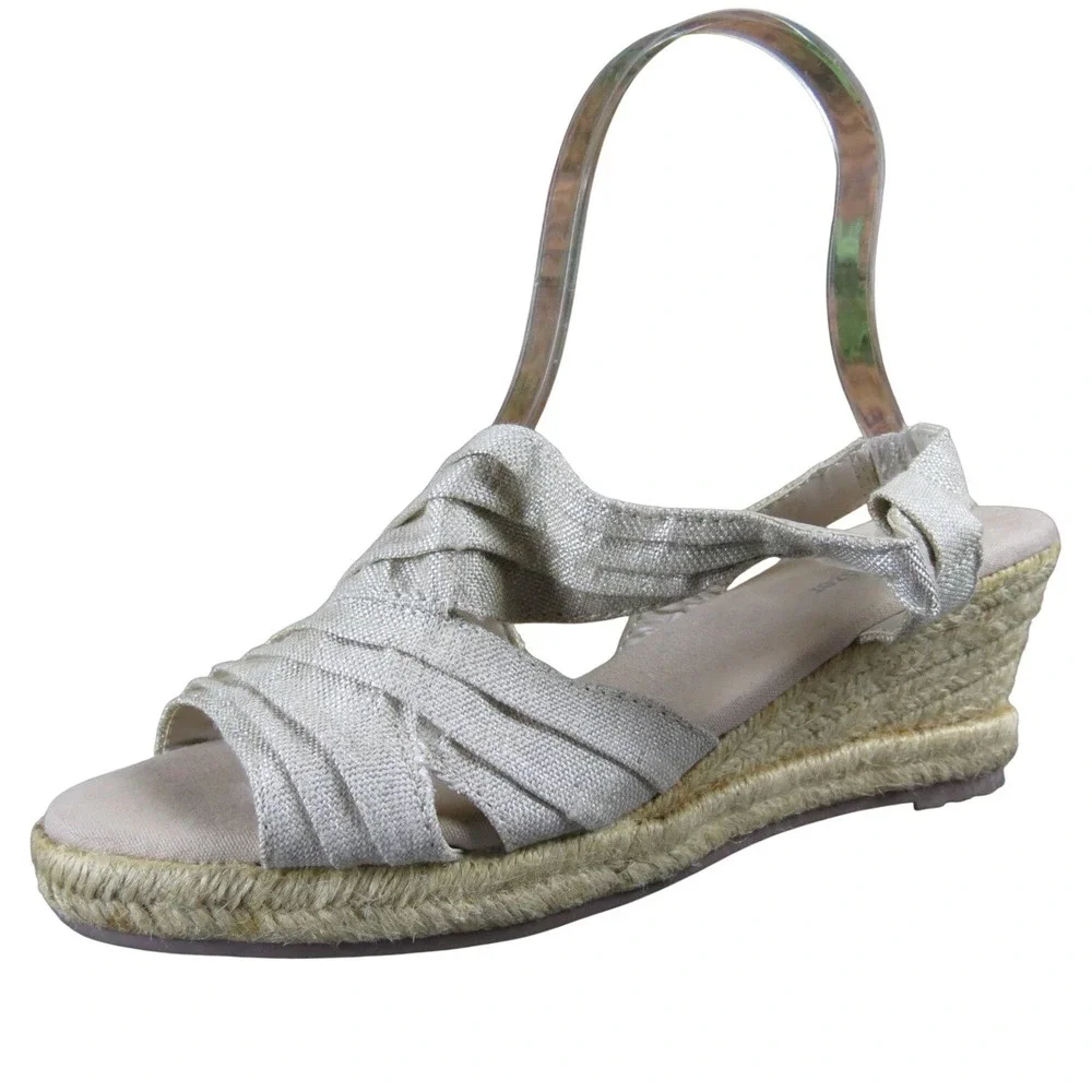 Naturalizer Banna Women‎ 7.5 Beige Fabric Slingback Wedge Sandal Jute Comfort